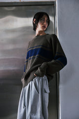 COLOR-LINE 7G KNIT CREW-NECK (Khaki) / カラーラインニットクルーネック
