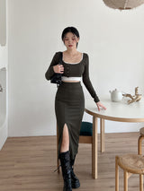 リベッドロングスカート/Ribbed Long Skirt (3color)
