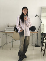 Techi string washed wide denim pants