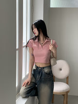 トゥーティーpkカラークロップド半袖Tシャツ / Tootie pk collar cropped short sleeve T-shirt