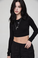 mii リブ LS クロップTシャツ / mii RIBBED LS CROP T-SHIRT BLACK