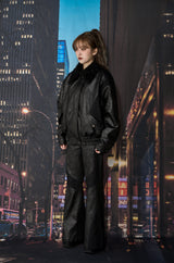 クラックレザーブーツカットパンツ / CRACK LEATHER BOOTS CUT PT (BLACK)