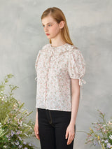 フローラルフリルピンクボタンブラウス / Floral Frill Pink Button Blouse