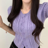 Buttoned Front Crop Knit Cardigan