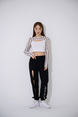 ラインブラックホールメッシュクロップTシャツ / TOP(9369) Line Black Hole Mesh Crop Tee