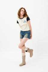 チェリーカラーリングキャップスリーブTシャツ / CHERRY COLORING CAP SLEEVE T-SHIRT [IVORY]