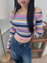 レインボーストライプトップ / rainbow stripe top