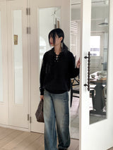Gender eyelet strap long sleeve knit