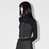 Denim Knit Blocking Top [BLACK] (6638381039734)