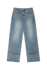 Double raw edge wide denim pants