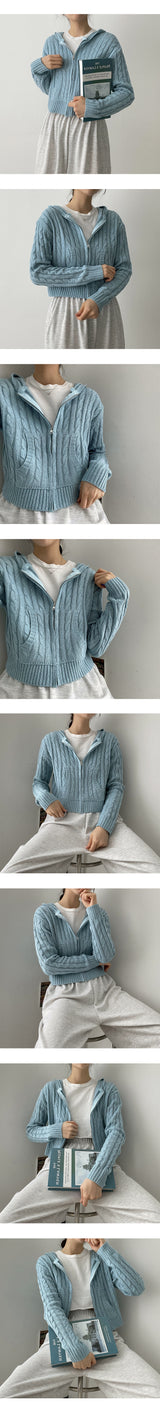 テリーツイストブレッドベースクロップドニットフーディジップアップ / Terry Twisted Bread-based Cropped Knit Hoodie Zip-Up