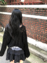 Romantic loose twisted shawl cardigan
