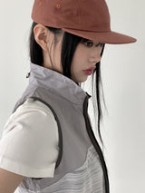 アズワンゴフコアサイドシャーリングカラーリングジップアップベスト / Asone Goff Core Side Shirring Coloring Zip-up Vest
