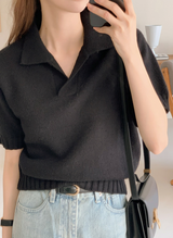Basic Crop Collar Short Sleeve Knit (3color)