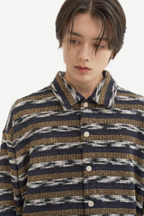 ルブルイヤールウールカラーカーディガンシャツ/Le brouillard Wool collar cardigan shirt S113 Navy