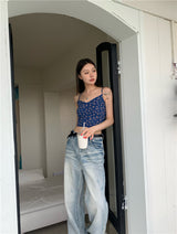 blue floral sleeveless top