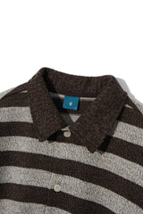 ストライプカラーカーディガンシャツ/Striped collar cardigan shirt C7 Oatmeal&Brown