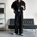 LMN log Oversized fit stitch denim setup pants (2 colors)