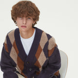 BRUSHED ARGYLE KNIT CARDIGAN_NAVY (6610813681782)