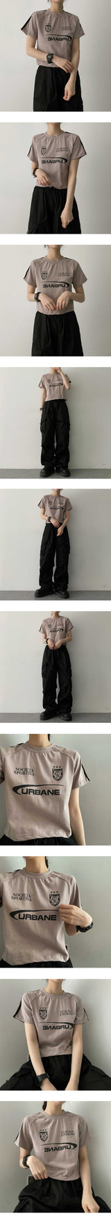 ヴェインラインクロップド半袖Tシャツ / Vaneline Cropped Short-Sleeved T-Shirt