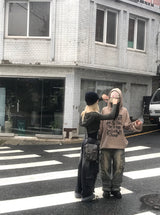ストライプ2wayクロップフードジップアップ