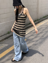 バーニーアンドホルターストライプレイヤードミニワンピース / Barney and Halter Stripe Layered Mini One Piece