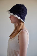 플라워벨햇 (네이비 앤드 화이트) / Flower bell hat (navy and white) (6656025985142)