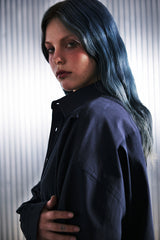 EARTH-COLOR PLEATS SHIRT (Deep Ocean) / アースカラープリーツシャツ