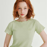 インタールックステッチエンボッシングトップ/INTERLOCK STITCH EMBOSSING TOP_MELON