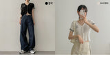 hip two-way color short-sleeved cropped knitwear zip-up