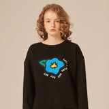 SETSETSET BIG FLOWER NAPPING SWEAT SHIRT BLACK (6652493496438)