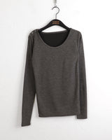 Heat unbuttoned off-shoulder snap totto button long-sleeved t-shirt