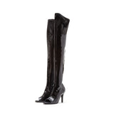 Thigh High Open Toe Heel Boots(Glossy Black)
