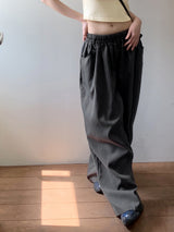ロモンデイリーバンディングストリングコットンロングワイドパンツ / Romon Daily Banding String Cotton Long Wide Pants