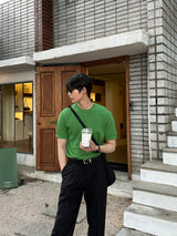 ロエミニマルリネンラウンド半袖ニット/Roe Minimal Short-Sleeved Linen Round Knitwear (9 colors)
