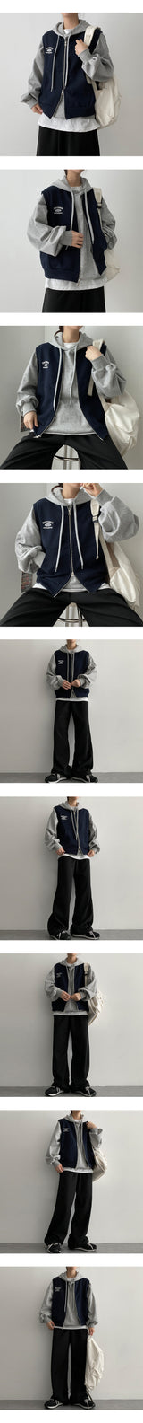 Time Embroidery Two-Way Vest Zip-Up