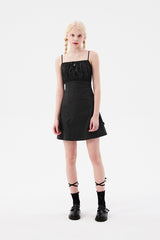 チェリーシャーリングノースリーブミニドレス / CHERRY SHIRRING SLEEVELESS MINI DRESS [CHARCOAL]