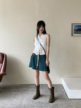 リウムプリーツシャーリングストリングノースリーブブラウス / Leeum pleated shirring string sleeveless blouse
