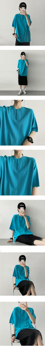 オーサムヘンリーネックショートスリーブニットウェア/. Awesome Henry neck Short-sleeved Knitwear