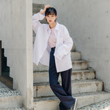 リネンビックオーバーシャツ/LinenLinen Big Overfit Crayon Stripe Shirt S81 Light Lilac