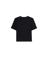 ウェービングパターン半袖ニット/WEAVING PATTERN SHORT SLEEVE KNIT TOP BLACK (6586891206774)