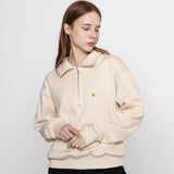 フラワードット刺繡カラーハーフジップアップスウェットシャツ/Flower Dotted Embroidery Collar Half Zip-Up Sweatshirt