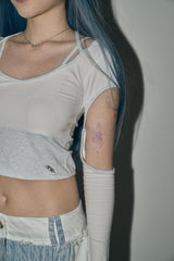 ストリングサークルクロップトップ/string circle crop top - white melange