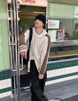 No.0390 varsity hood KNIT zip-up (3color)