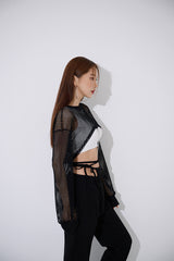 メッシュクロスクロップスウェットシャツ/TOP(9368) Mesh Cross Crop Sweatshirt