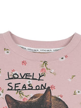フラワーキャットレタリングスウェットシャツ / Flower Cat Lettering Sweatshirt (Pink)