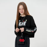 キルシーウィティーバニーグラフィッククロップ丈ロングTシャツ／WITTY BUNNY GRAPIC CROP LONG SLEEVE T-SHIRT [BLACK] (6682183598198)