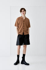 BUTTON UP HALF SLEEVE PIQUE CARDIGAN BROWN (6566843056246)
