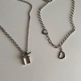 ツインハートボールドチェーンチョーカーロングネックレス / cuh Twin Heart Bold Chain Choker Long Necklace