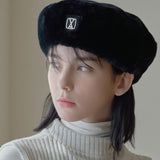 VA Square Stud Fur Beret / Black